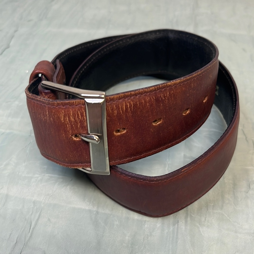 Paris Split Brown Cow Leather Vintage Belt with Silver Toned Buckle | 32